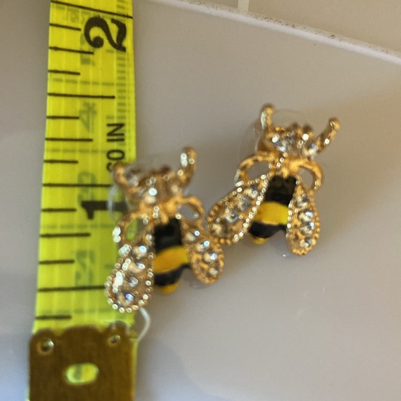 NEW Enamel BUMBLE BEES & Rhinestoned Post Pierced Earrings - Picture 2 of 3